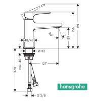 MEDIDAS MONOMANDO LAVABO METROPOL 100 HANSGROHE